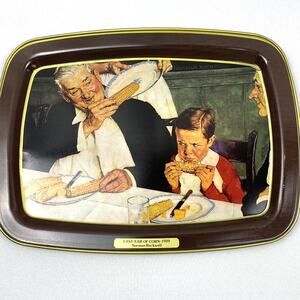 Vintage Norman Rockwell Last Ear of Corn depiction Metal Serving Tray 11 x 15